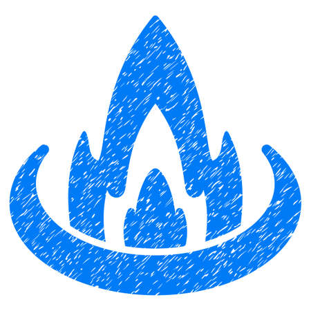 Fire Location grainy textured icon for overlay watermark stamps. Flat symbol with unclean texture. Dotted glyph blue ink rubber seal stamp with grunge design on a white background.の写真素材