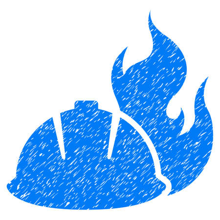 Fire Protection Helmet grainy textured icon for overlay watermark stamps. Flat symbol with scratched texture. Dotted vector blue ink rubber seal stamp with grunge design on a white background.のイラスト素材