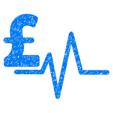 Pound Pulse grainy textured icon for overlay watermark stamps. Flat symbol with dirty texture. Dotted vector blue ink rubber seal stamp with grunge design on a white background.のイラスト素材