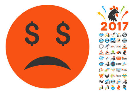 Bankrupt Smiley icon with bonus 2017 new year pictograms. Vector illustration style is flat iconic symbols,modern colors.のイラスト素材