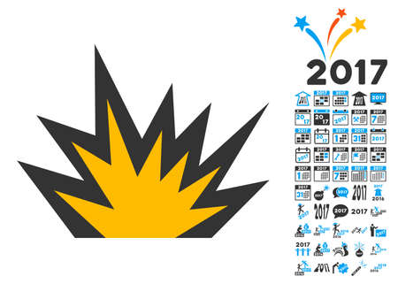 Boom Explosion pictograph with bonus 2017 new year images. Vector illustration style is flat iconic...
