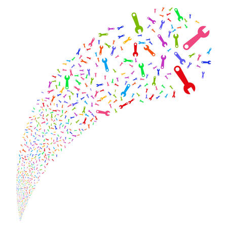 Wrench random source stream. Vector illustration style is flat bright multicolored iconic symbols on a white background. Object fountain constructed from design elements.のイラスト素材