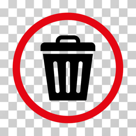 Trash Can rounded icon. Vector illustration style is flat iconic bicolor symbol inside a circle, intensive red and black colors, transparent background. Designed for web and software interfaces.のイラスト素材