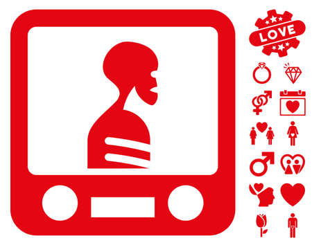 Xray Screening icon with bonus love clip art. Vector illustration style is flat iconic red symbols on white background.のイラスト素材