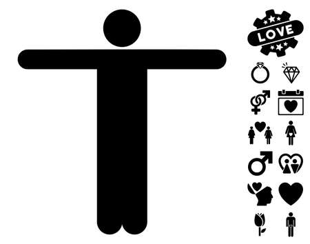 Scarecrow Pose pictograph with bonus valentine clip art. Vector illustration style is flat iconic black symbols on white background.のイラスト素材