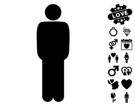 Standing Man pictograph with bonus love graphic icons. Vector illustration style is flat iconic black symbols on white background.のイラスト素材