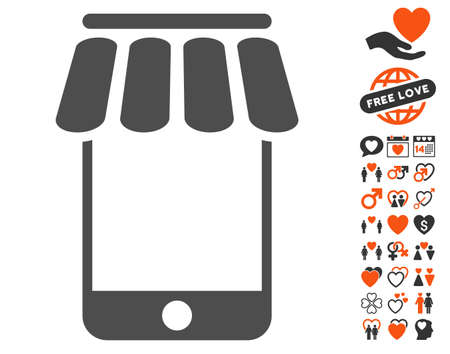 Webstore icon with bonus romantic pictograph collection. Vector illustration style is flat iconic symbols for web design, app user interfaces.のイラスト素材