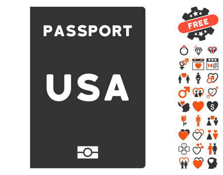 American Passport pictograph with bonus amour icon set. Vector illustration style is flat iconic elements for web design, app user interfaces.のイラスト素材