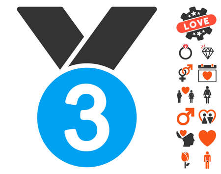 Bronze Medal icon with bonus dating symbols. Vector illustration style is flat iconic elements for web design, app user interfaces.のイラスト素材