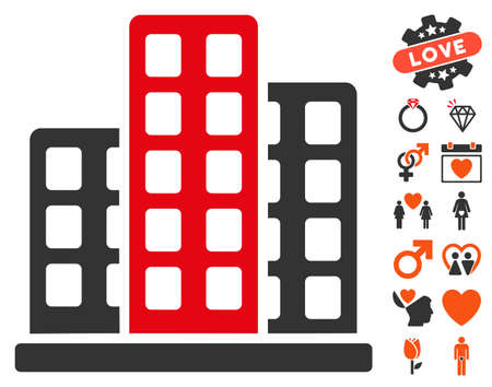 City icon with bonus amour design elements. Vector illustration style is flat iconic elements for web design, app user interfaces.のイラスト素材