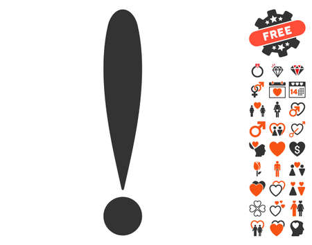 Exclamation Sign icon with bonus valentine pictograms. Vector illustration style is flat iconic elements for web design, app user interfaces.のイラスト素材