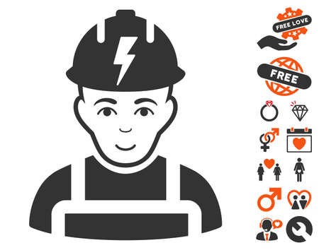 Electrician icon with bonus love pictures. Vector illustration style is flat iconic elements for web design, app user interfaces.のイラスト素材