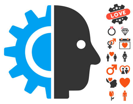 Cyborg Head pictograph with bonus dating icon set. Vector illustration style is flat iconic symbols for web design, app user interfaces.のイラスト素材