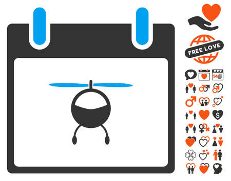 Helicopter Calendar Day icon with bonus marriage pictograph collection. Vector illustration style is flat iconic elements for web design, app user interfaces.のイラスト素材