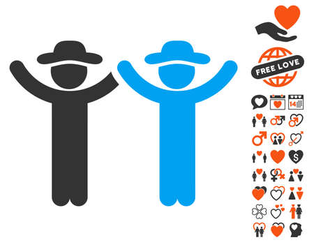 Hands Up Gentlemen pictograph with bonus amour clip art. Vector illustration style is flat iconic symbols for web design, app user interfaces.のイラスト素材