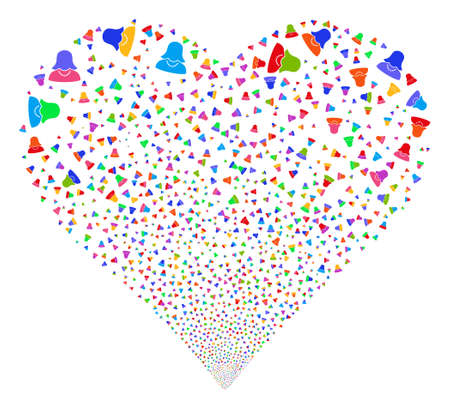 Female fireworks with heart shape. Vector illustration style is flat bright multicolored iconic symbols on a white background. Object stream organized from confetti design elements.のイラスト素材