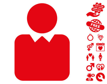 Client icon with bonus decorative design elements. Vector illustration style is flat iconic red symbols on white background.のイラスト素材