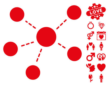 Connections pictograph with bonus love graphic icons. Vector illustration style is flat iconic red symbols on white background.のイラスト素材