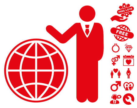 Planetary Manager icon with bonus amour pictograph collection. Vector illustration style is flat iconic red symbols on white background.のイラスト素材