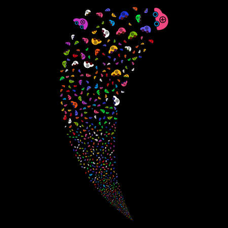 Ambulance Car random fireworks stream. Vector illustration style is flat bright multicolored iconic symbols on a black background. Object fountain organized from scattered pictographs.のイラスト素材
