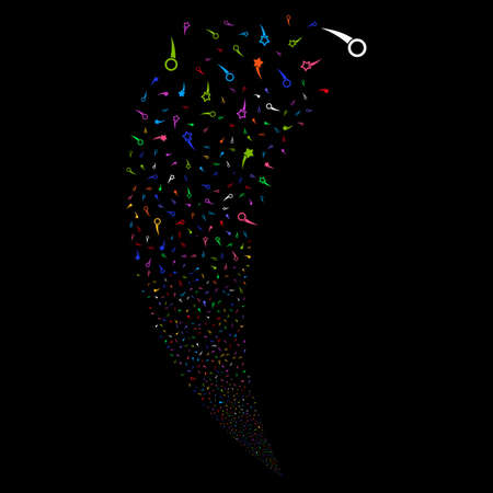 Confetti Stars random fireworks stream. Vector illustration style is flat bright multicolored iconic symbols on a black background. Object fountain organized from scattered pictographs.のイラスト素材