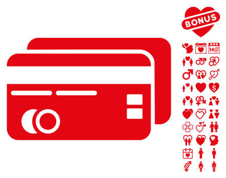 Bank Cards pictograph with bonus marriage icon set. Vector illustration style is flat iconic symbols on white background.のイラスト素材