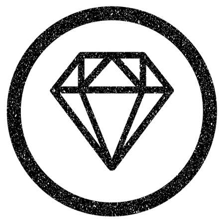Rounded Diamond rubber seal stamp watermark. Icon symbol inside circle with grunge design and dust texture. Unclean vector black sticker.のイラスト素材
