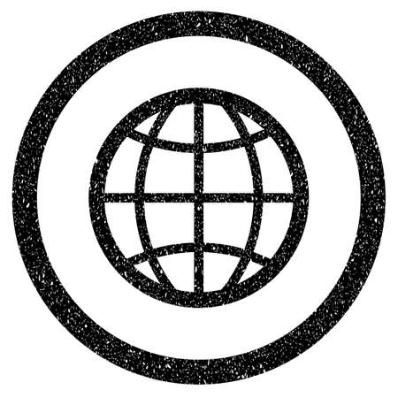 Rounded Globe rubber seal stamp watermark. Icon symbol inside circle with grunge design and unclean texture. Unclean vector black sticker.のイラスト素材