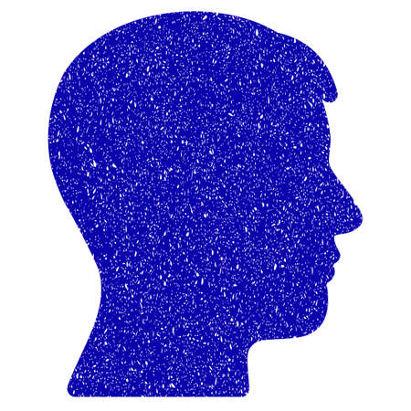 Grunge Man Head Profile rubber seal stamp watermark. Icon symbol with grunge design and dust texture. Unclean vector blue sign.のイラスト素材