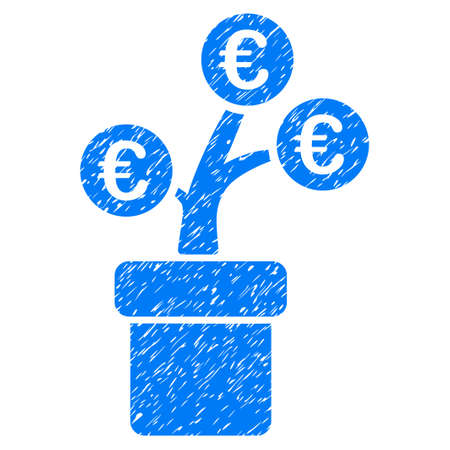 Grunge Euro Tree Pot rubber seal stamp watermark. Icon symbol with grunge design and dirty texture. Unclean vector blue emblem.のイラスト素材