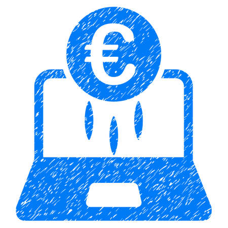 Grunge Euro Financial Startup rubber seal stamp watermark. Icon symbol with grunge design and unclean texture. Unclean vector blue emblem.のイラスト素材