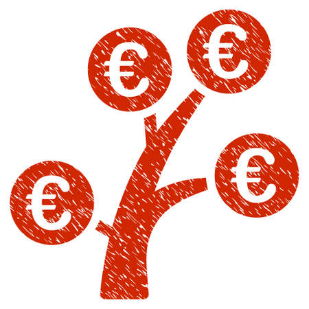 Grunge Euro Money Tree rubber seal stamp watermark. Icon symbol with grunge design and dirty texture. Unclean vector red sign.のイラスト素材