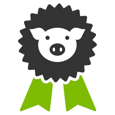 Pig Award Seal vector icon. Flat bicolor eco green and gray symbol. Pictogram is isolated on a white background. Designed for web and software interfaces.のイラスト素材