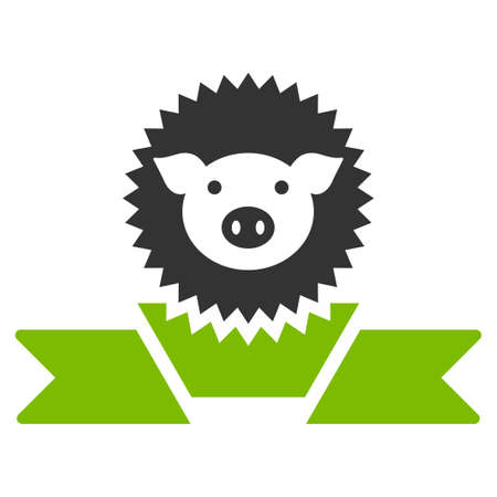 Pig Reward Ribbon vector icon. Flat bicolor eco green and gray symbol. Pictogram is isolated on a white background. Designed for web and software interfaces.のイラスト素材