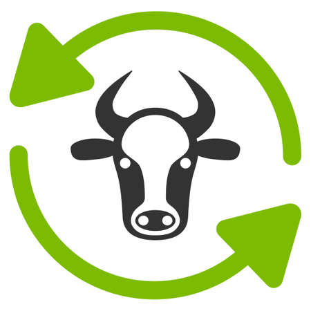Refresh Cow vector icon. Flat bicolor eco green and gray symbol. Pictogram is isolated on a white background. Designed for web and software interfaces.のイラスト素材