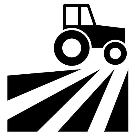 Farm Field With Tractor raster icon. Flat black symbol. Pictogram is isolated on a white background. Designed for web and software interfaces.の写真素材