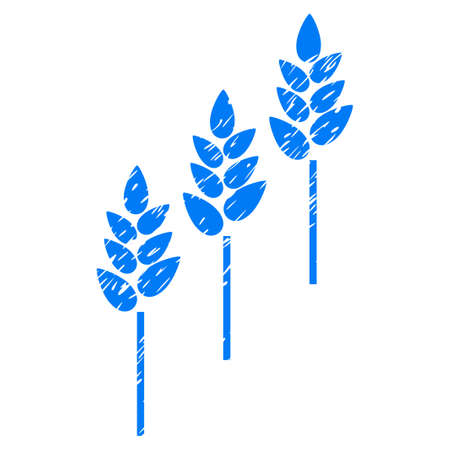 Grunge Wheat Plants rubber seal stamp watermark. Icon symbol with grunge design and scratched texture. Unclean vector blue emblem.のイラスト素材