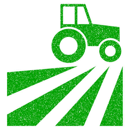 Grunge Farm Field With Tractor rubber seal stamp watermark. Icon symbol with grunge design and scratched texture. Unclean raster green emblem.の写真素材
