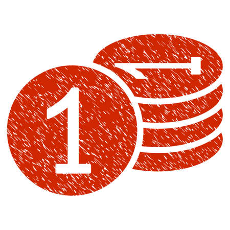 Grunge Coins icon with grunge design and scratched texture. Unclean vector red pictogram for rubber seal stamp imitations and watermarks. Draft emblem symbol.のイラスト素材