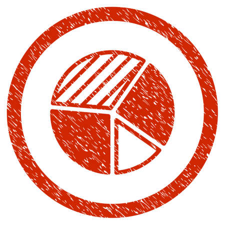 Pie Chart grainy textured icon inside circle for overlay watermark stamps. Flat symbol with unclean texture. Circled vector red rubber seal stamp with grunge design.のイラスト素材