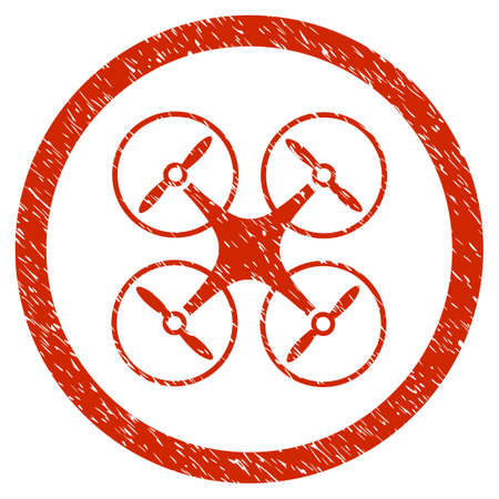 drone grainy textured icon inside circle for overlay watermark stamps. Flat symbol with unclean texture. Circled dotted vector red ink rubber seal stamp with grunge design on a white background.のイラスト素材