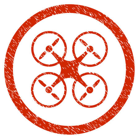 drone  grainy textured icon inside circle for overlay watermark stamps. Flat symbol with unclean texture. Circled dotted vector red ink rubber seal stamp with grunge design on a white background.のイラスト素材