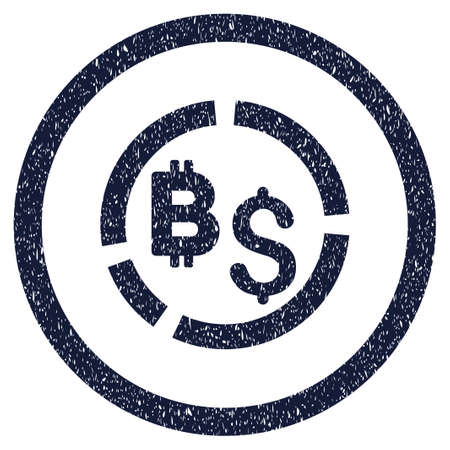 Bitcoin Financial Diagram grainy textured icon inside circle for overlay watermark stamps. Flat symbol with unclean texture. Circled vector indigo blue rubber seal stamp with grunge design.のイラスト素材
