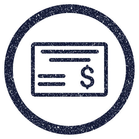 Dollar Cheque grainy textured icon inside circle for overlay watermark stamps. Flat symbol with unclean texture. Circled vector indigo blue rubber seal stamp with grunge design.のイラスト素材