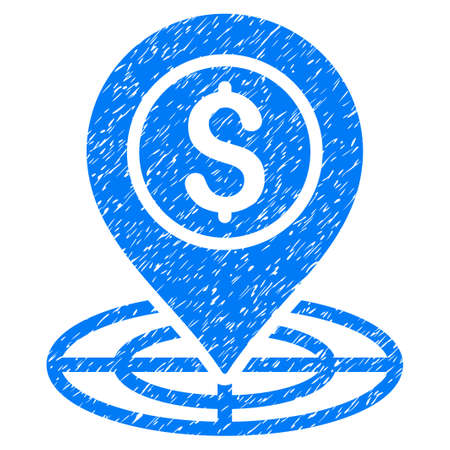 Grunge Bank Location icon with grunge design and dirty texture. Unclean vector blue pictogram for rubber seal stamp imitations and watermarks. Draft sign symbol.のイラスト素材