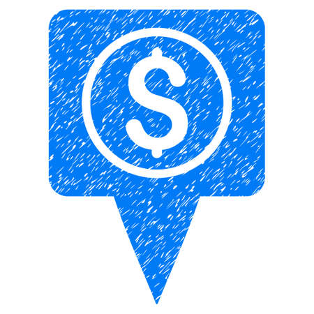 Grunge Money Map Marker icon with grunge design and dust texture. Unclean vector blue pictogram for rubber seal stamp imitations and watermarks. Draft sticker symbol.のイラスト素材