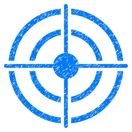 Grunge Target icon with grunge design and dust texture. Unclean vector blue pictogram for rubber seal stamp imitations and watermarks. Draft emblem symbol.のイラスト素材