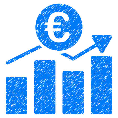 Grunge Euro Business Chart icon with grunge design and unclean texture. Unclean vector blue pictogram for rubber seal stamp imitations and watermarks. Draft emblem symbol.のイラスト素材