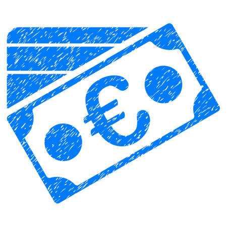 Grunge Euro Banknote And Credit Card icon with grunge design and dirty texture. Unclean vector blue pictogram for rubber seal stamp imitations and watermarks. Draft emblem symbol.のイラスト素材