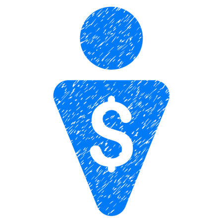 Grunge Banker icon with grunge design and unclean texture. Unclean vector blue pictogram for rubber seal stamp imitations and watermarks. Draft sticker symbol.のイラスト素材